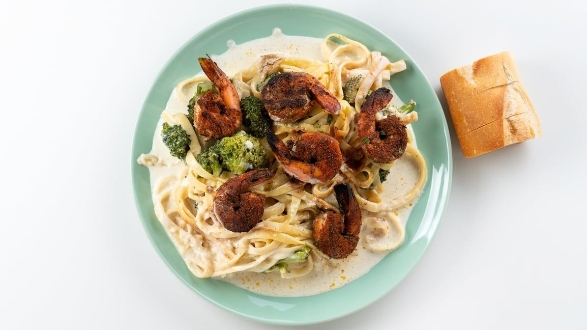 Blackened Shrimp Alfredo.
