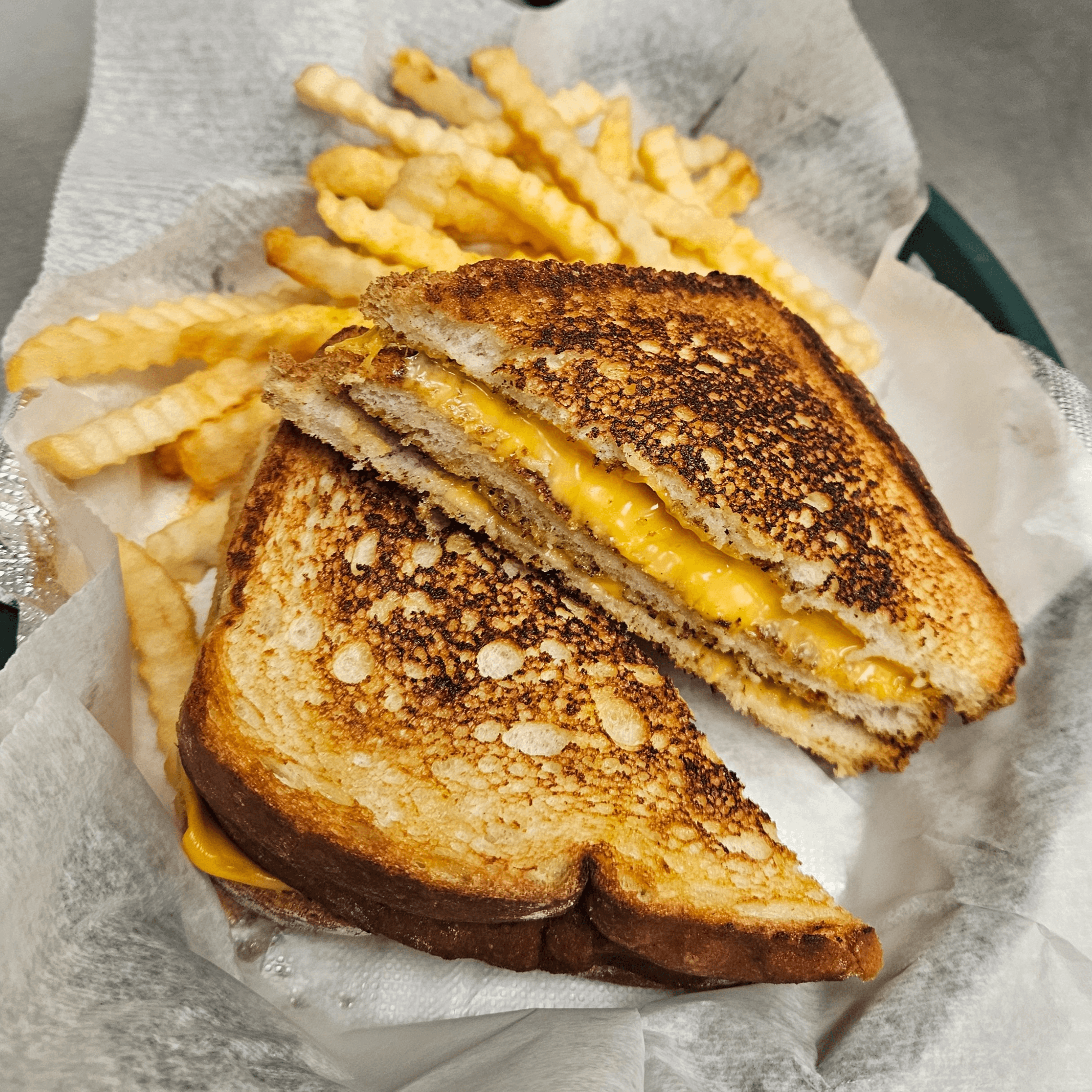 Triple Decker Grilled Cheese Sandwich.