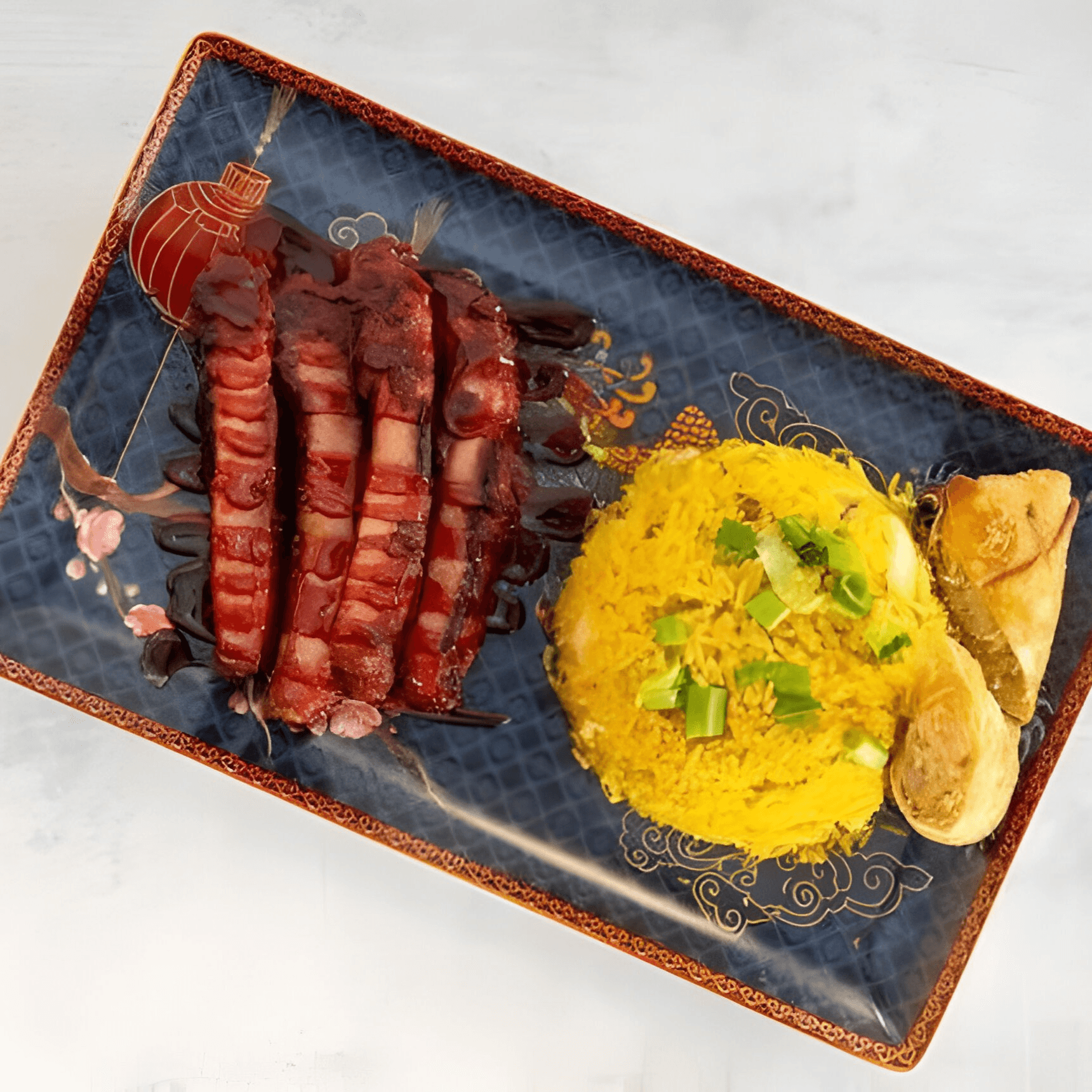 BBQ spare ribs or boneless honey ribs combination platter.