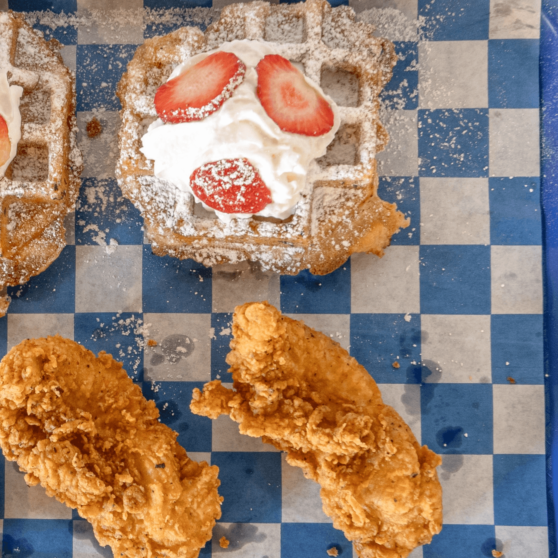 2 Chicken Tenders with Waffles.