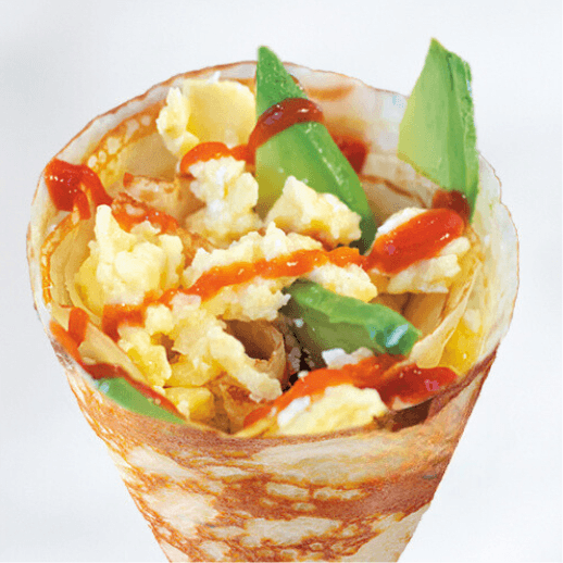 Eggs Goat Cheese & Avocado Crepe.