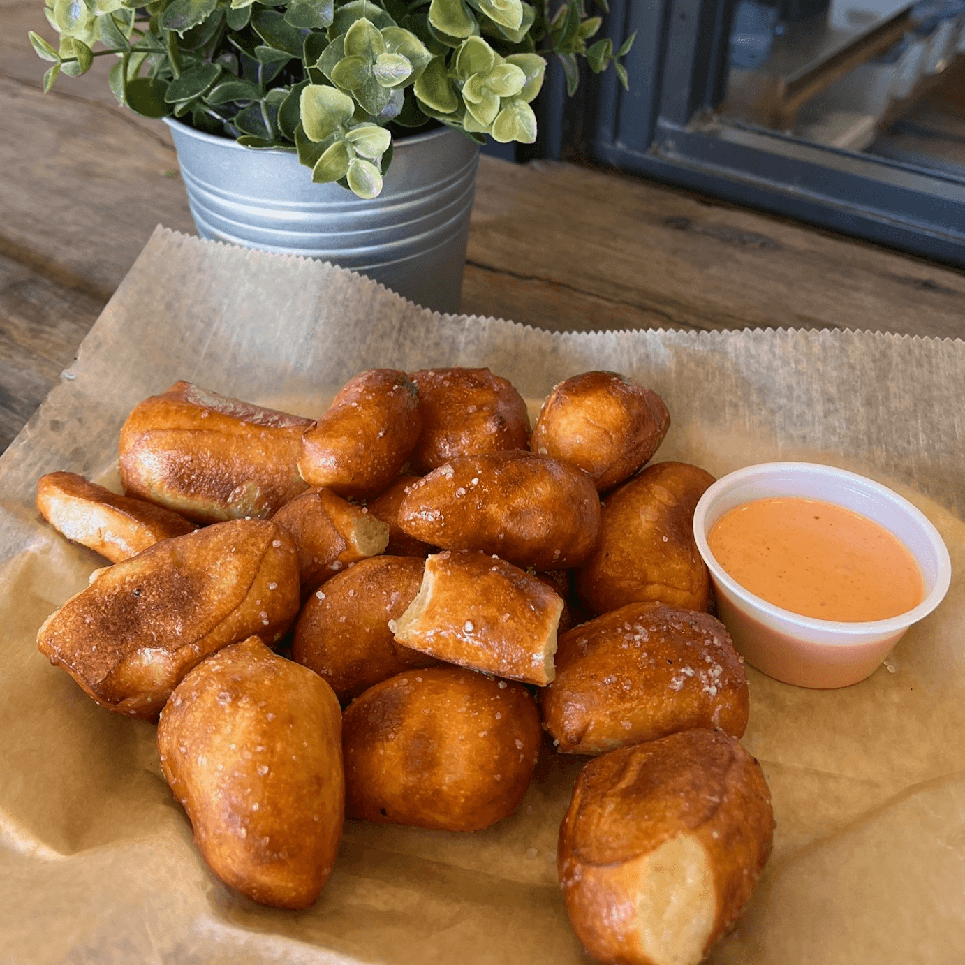 Fresh-baked Pretzel Bites.