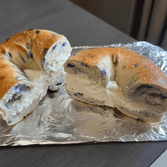 A bagel with cream cheese.