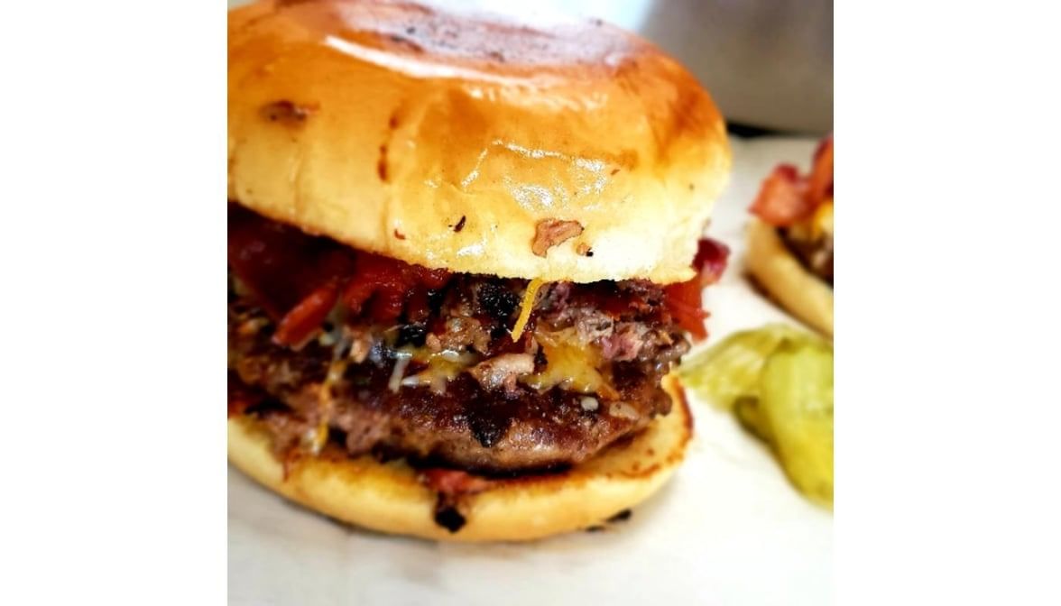 Famous Double Brisket Stack Cheeseburger.