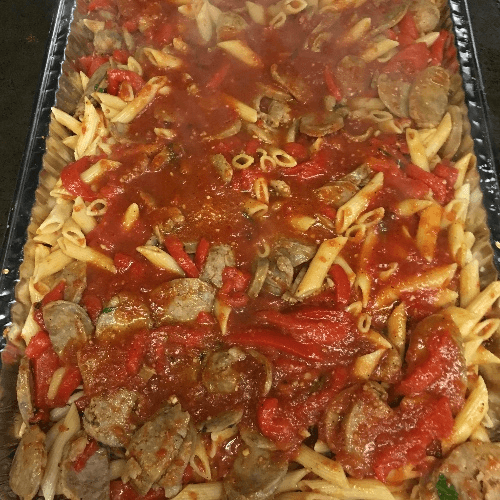 Ziti with Sausage Roasted Peppers and Basil
