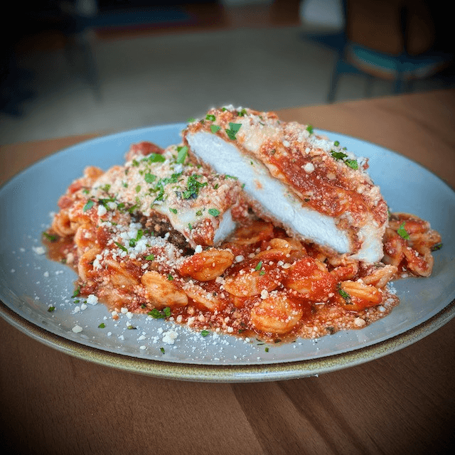 Tray of Chicken Parmigiana.