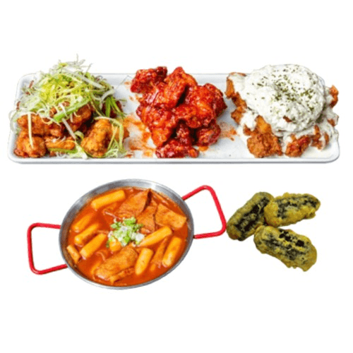 Three Flavor Special + Spicy Rice Cake.