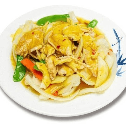 Curry chicken with onion luncheon.