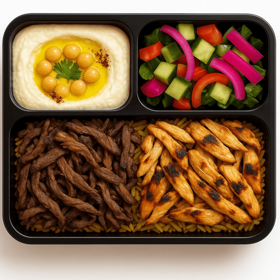 Half Beef/Half Chicken Shawarma Plate.