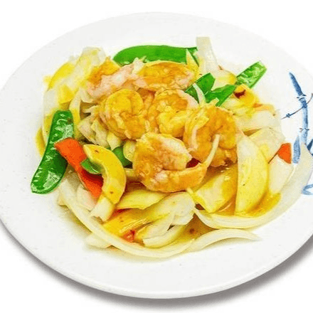 Curry shrimp with onion.