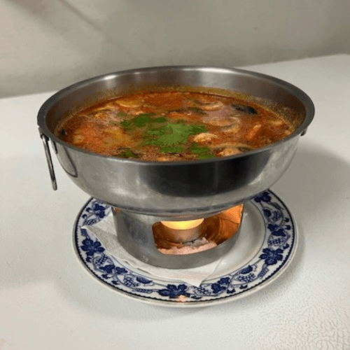 Creamy Tom Yum Soup with Seafood.