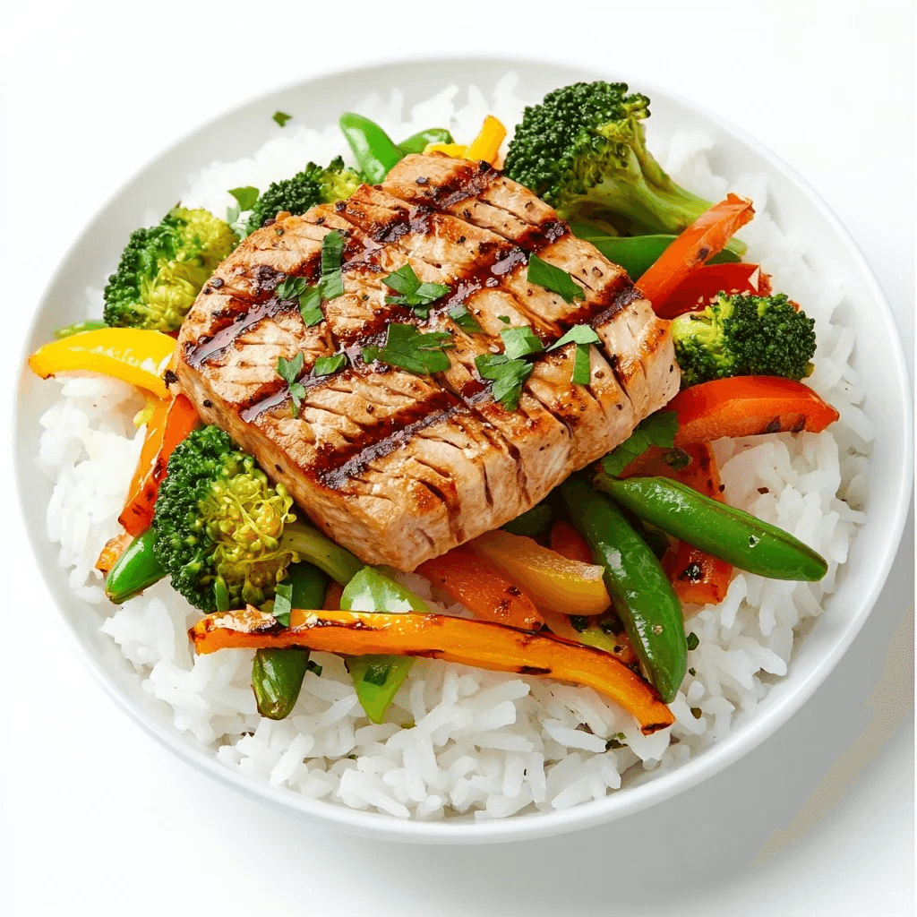 Grilled Tuna Steak Rice Bowl.