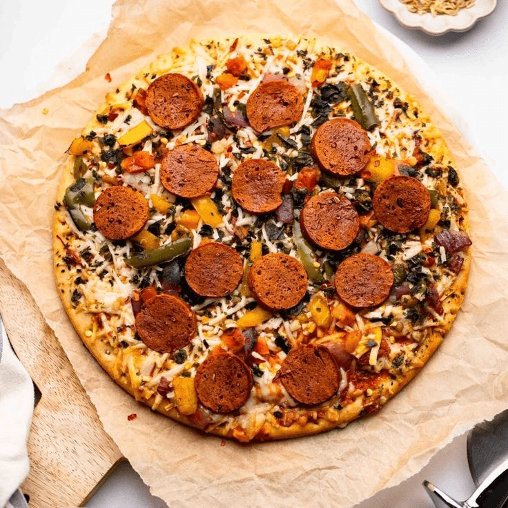 12" Gluten Free Vegan Meat Pizza.