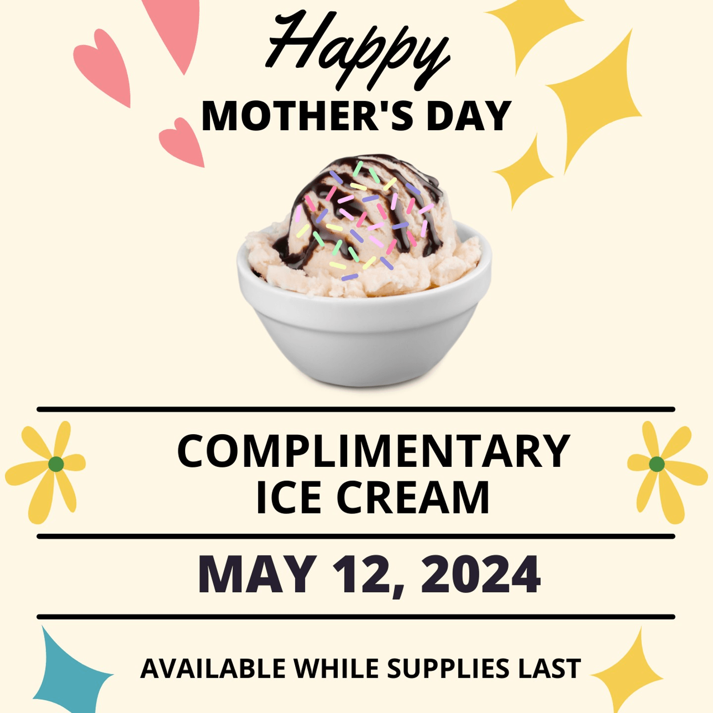 Complimentary Ice Cream on Mother's Day!