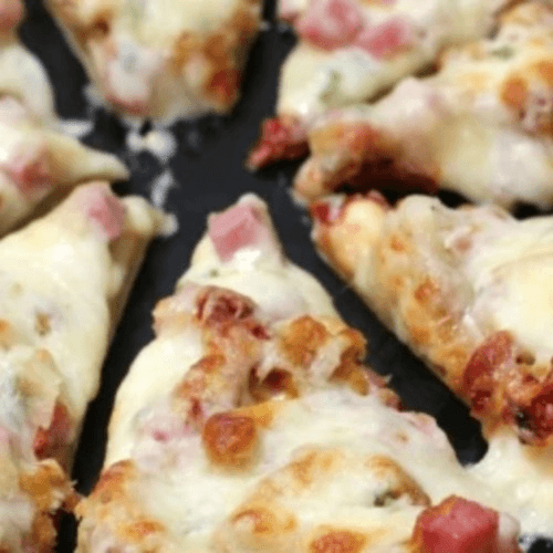 Alfredo Chicken & Ham Pizza.