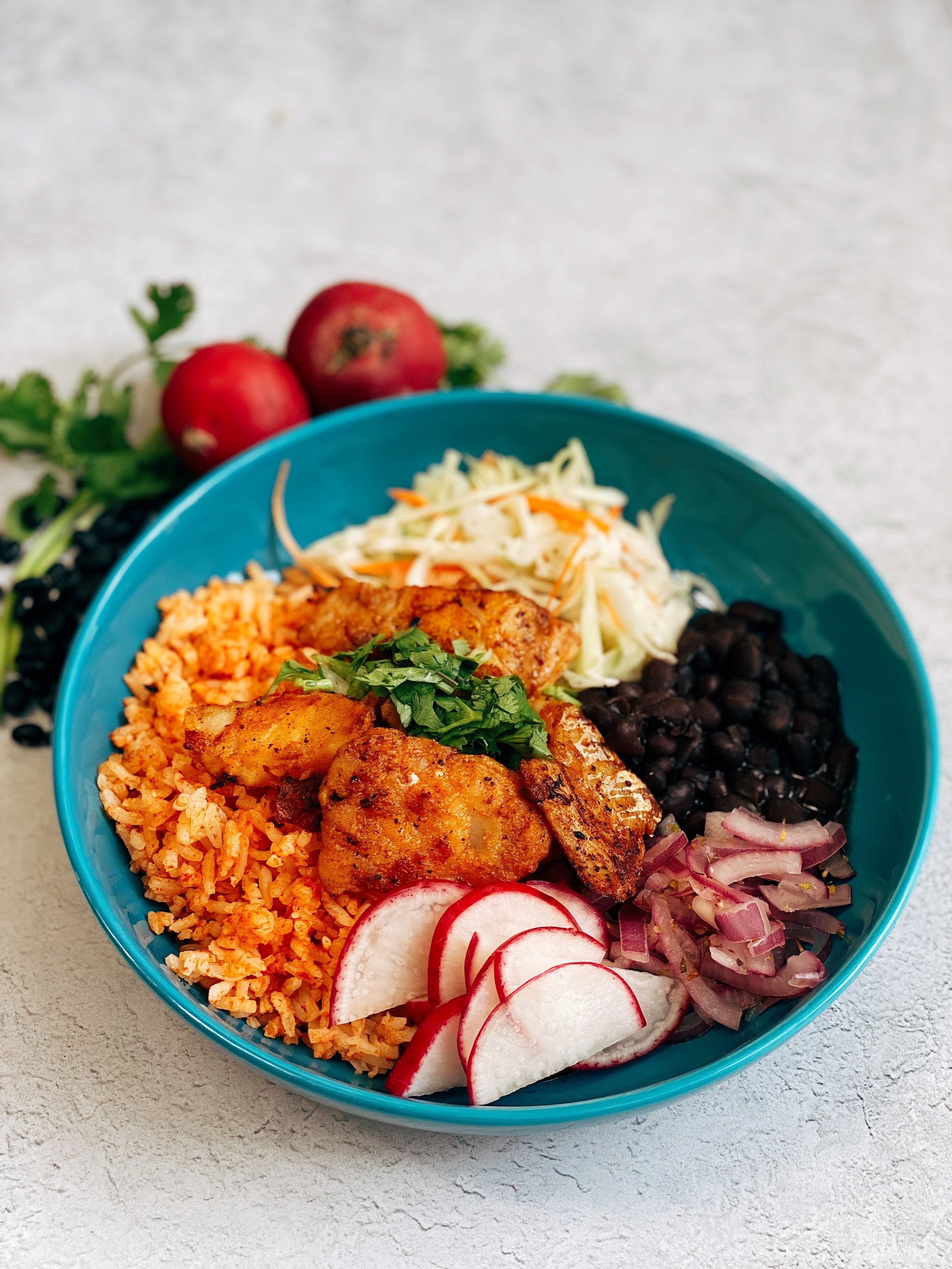 Pescado Al Grill Bowl.