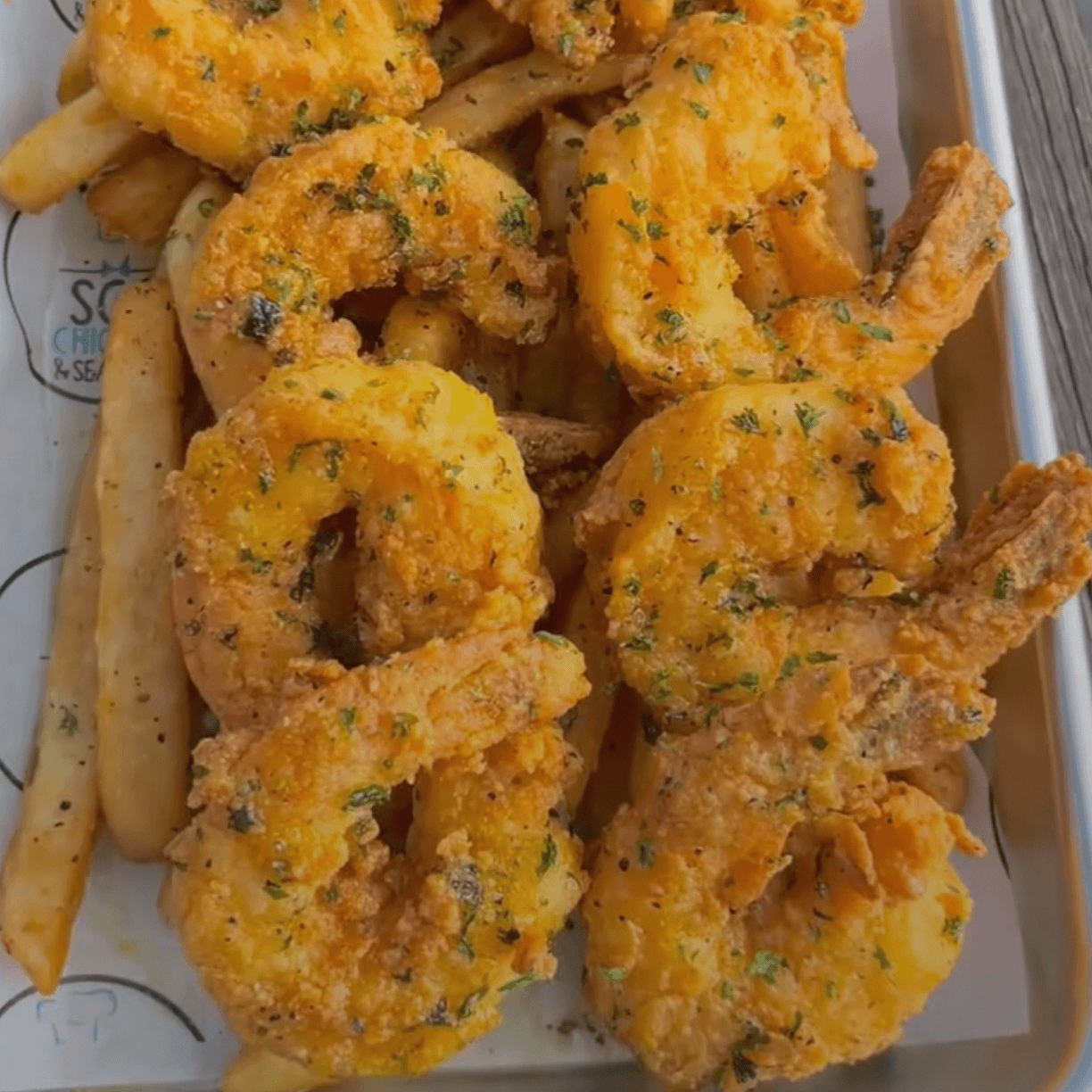 4 Pcs Shrimp with fries.