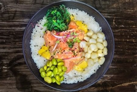 Poke Salmon with Aji Amarillo.