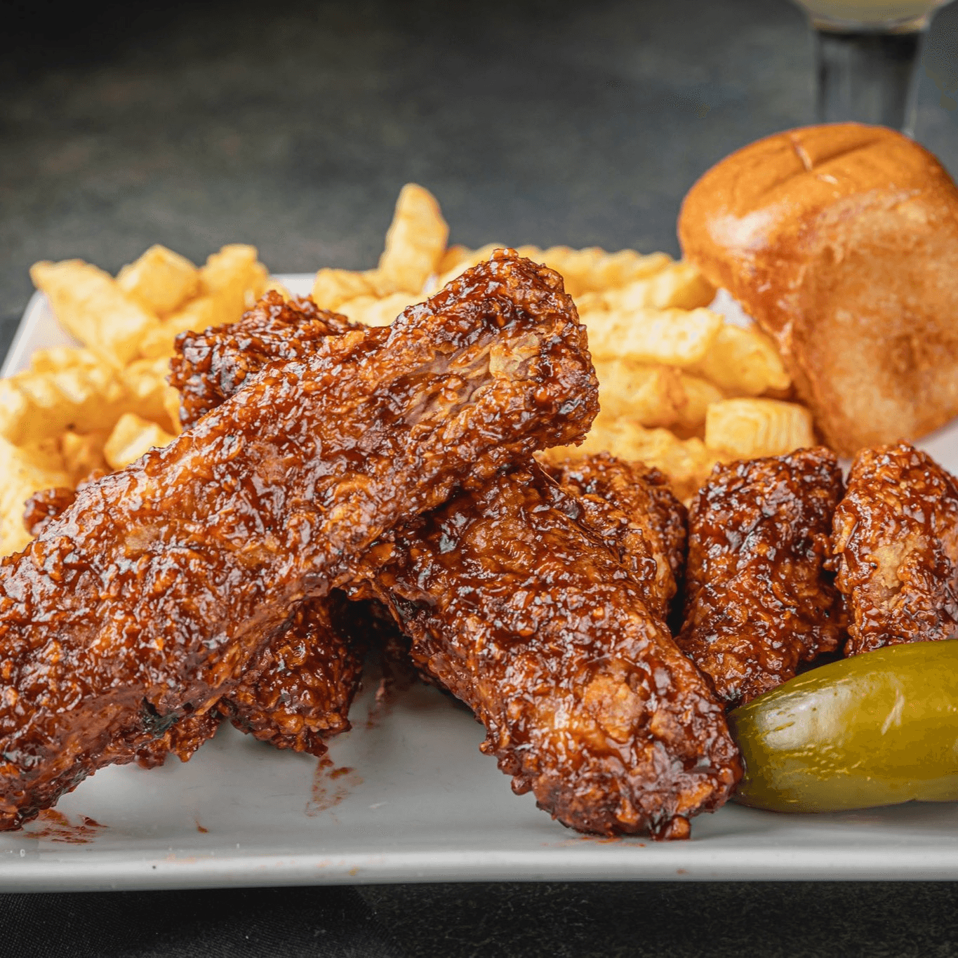 3PC RIBS W/ FRIES & FRIED ROLL.