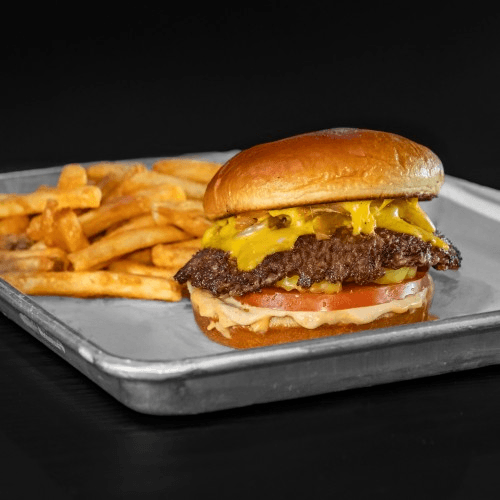 Buzzin Burger + Fries.