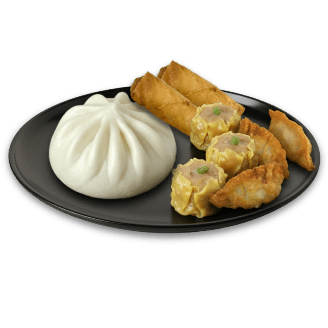 C9 - 3 Pieces Siomai, 3 Pieces Dumplings, 2 Pieces Lumpia & 1 Piece Siopao.