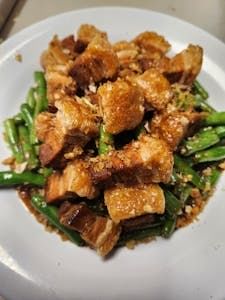 Green Beans with Crispy Pork & Garlic Sauce.