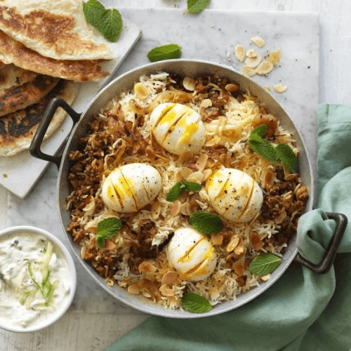 Lamb and Egg Biryani.