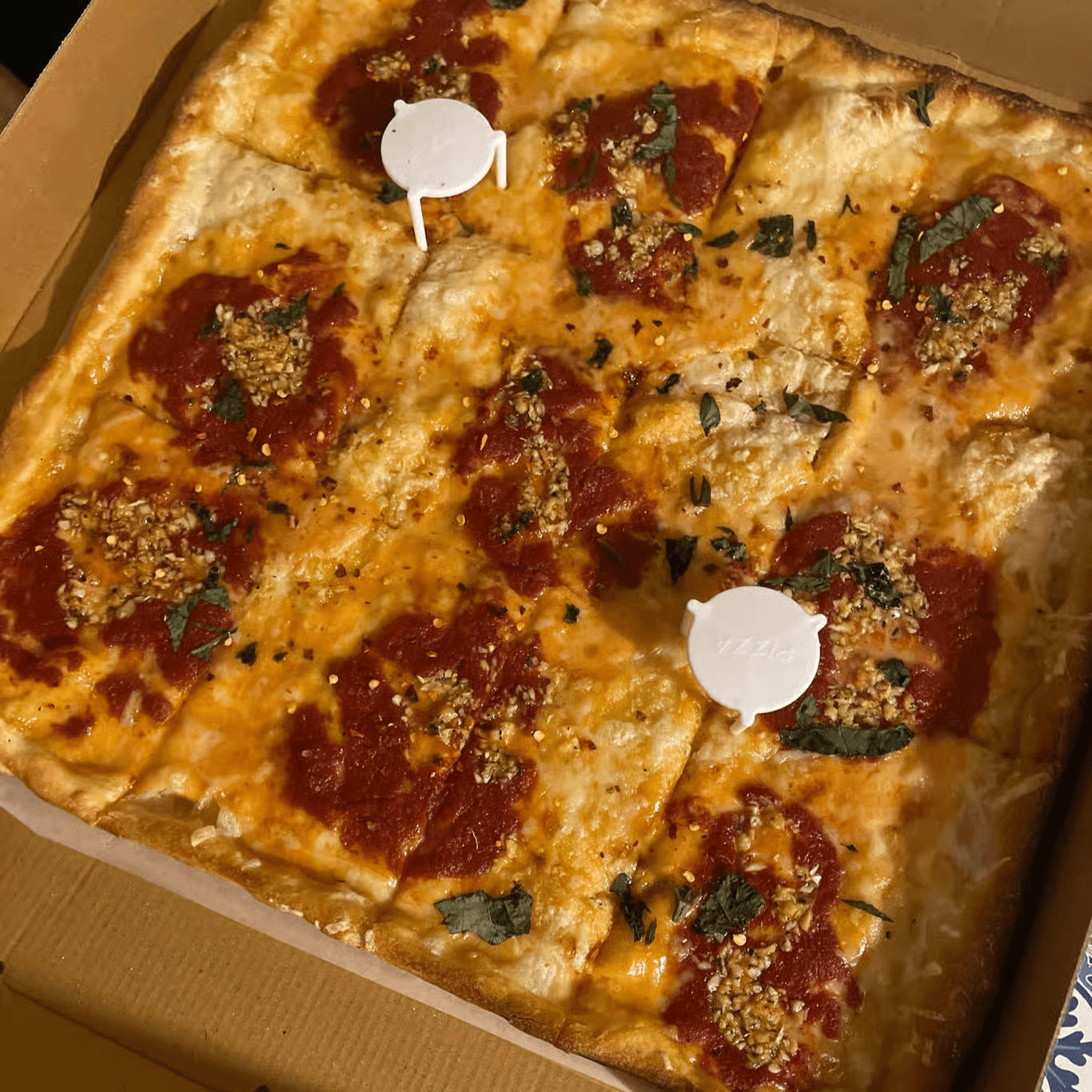 Vegan Grandma Sicilian Pizza.