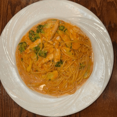 Chicken Primavera with Vodka Sauce.