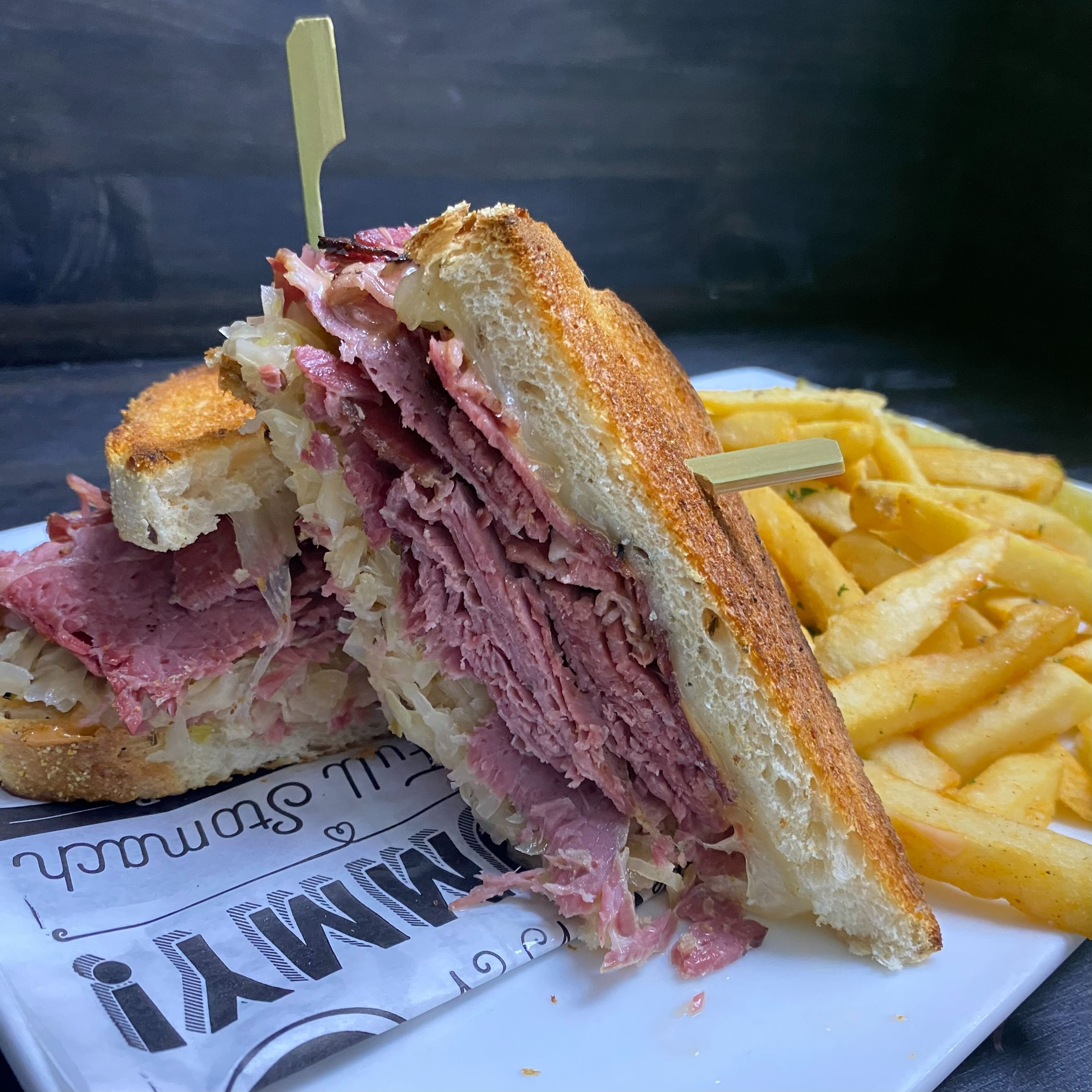 Classic Reuben sandwich.