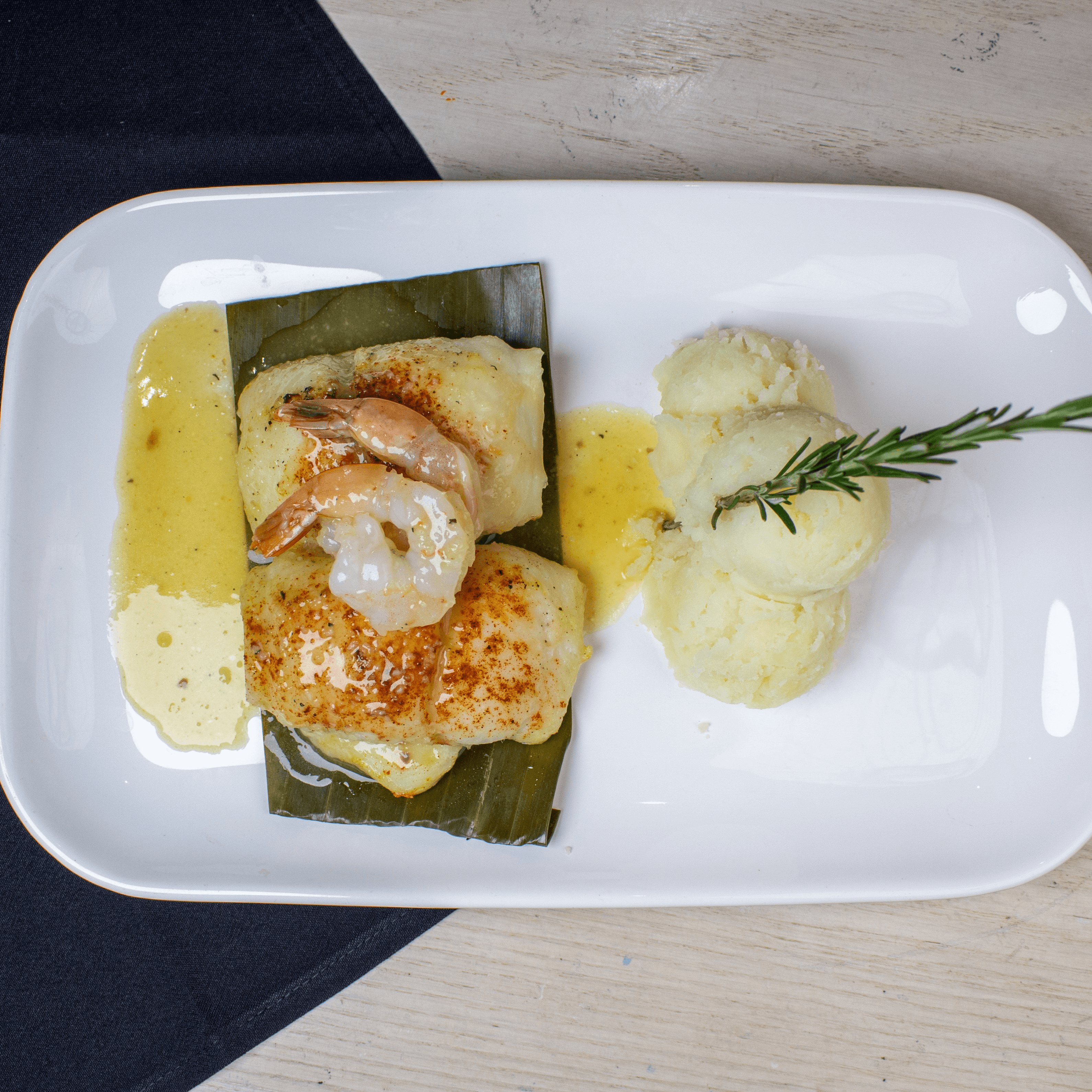 Grilled fish fillet.