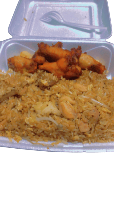 Wings and Egg Fried Rice with a Drink (Available 11 - 3 M-F).