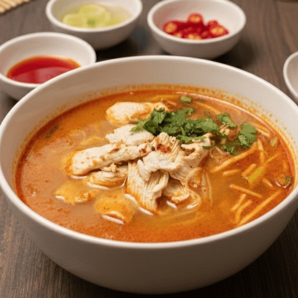 Noodle soup with Tom Yum Chicken.