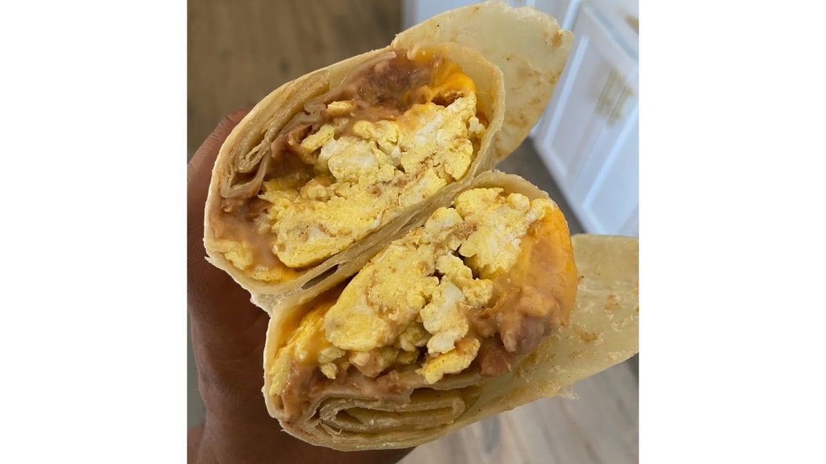 Eggs, Bean & Cheese Breakfast Burrito.