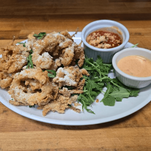 Calamari Fritta w/Cherry Peppers And Onion.