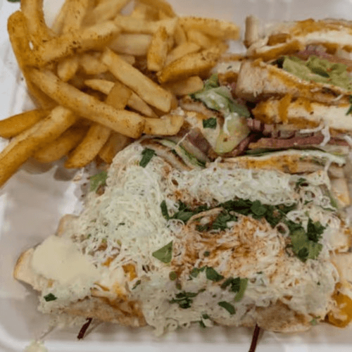 Peri Peri Paneer Club Sandwich & Peri Peri French Fries.