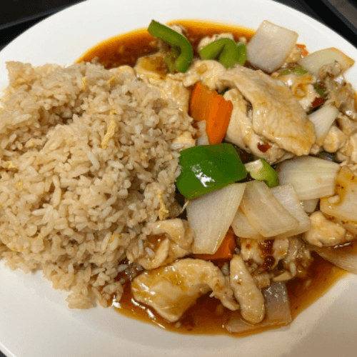 (L) Chicken with Garlic Sauce.