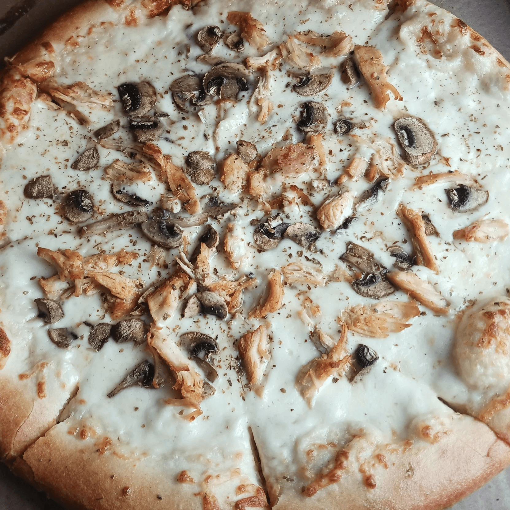 Chicken Alfredo Pizza.