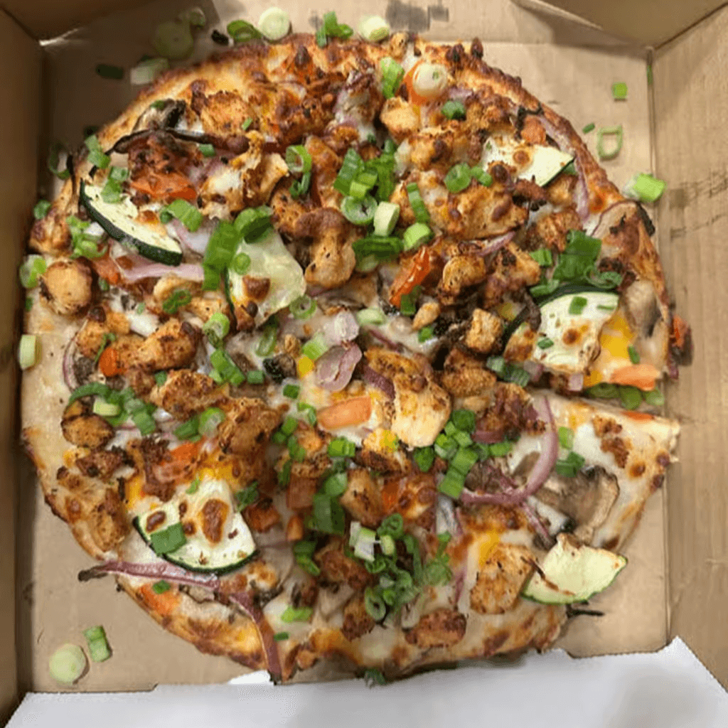 Halal Garlic Chicken Pizza.