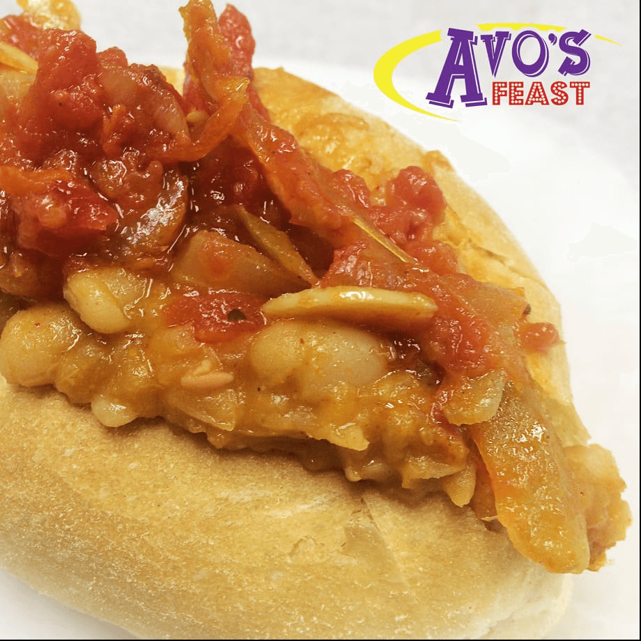 Baked bean with cebolada sandwich.