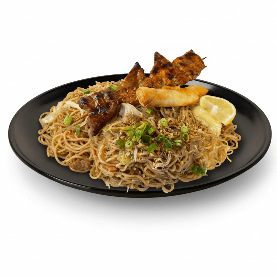 C2 - Subic Pancit with 1 Piece Lumpia & 1 Stick Skewer BBQ.