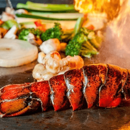 Lobster & NY Striploin Steak Hibachi.
