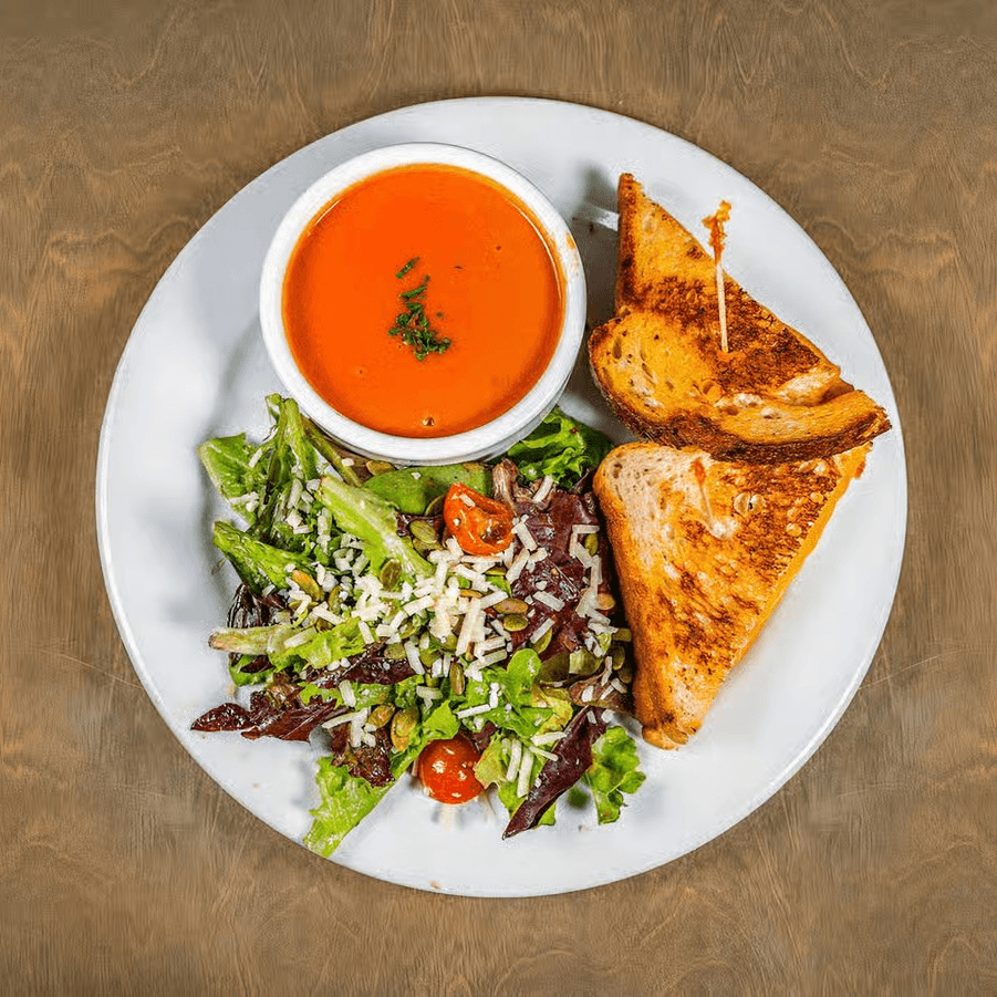 Grilled Cheese Sandwich, Tomato Soup & House Salad.