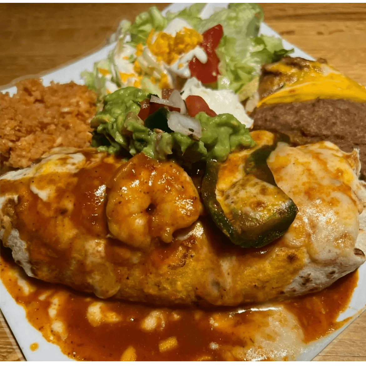 Shrimp Macho a La Diabla Burrito.