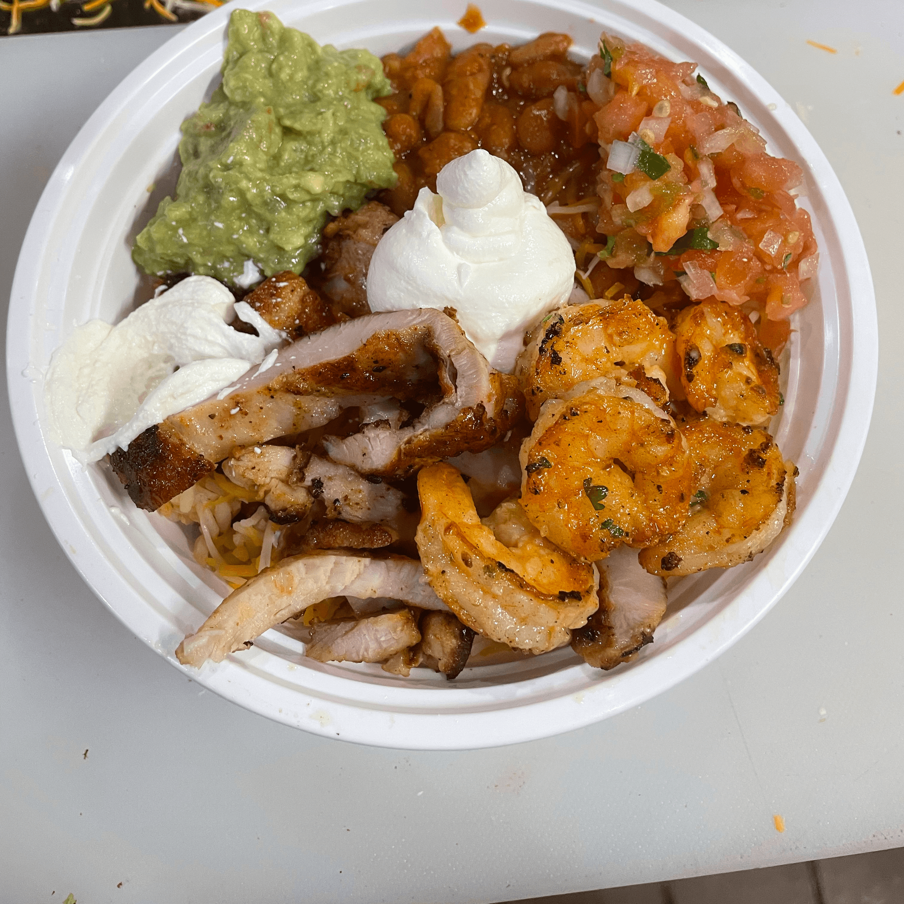 Rice Bowl with Half Chicken and Half Shrimp (5pcs).