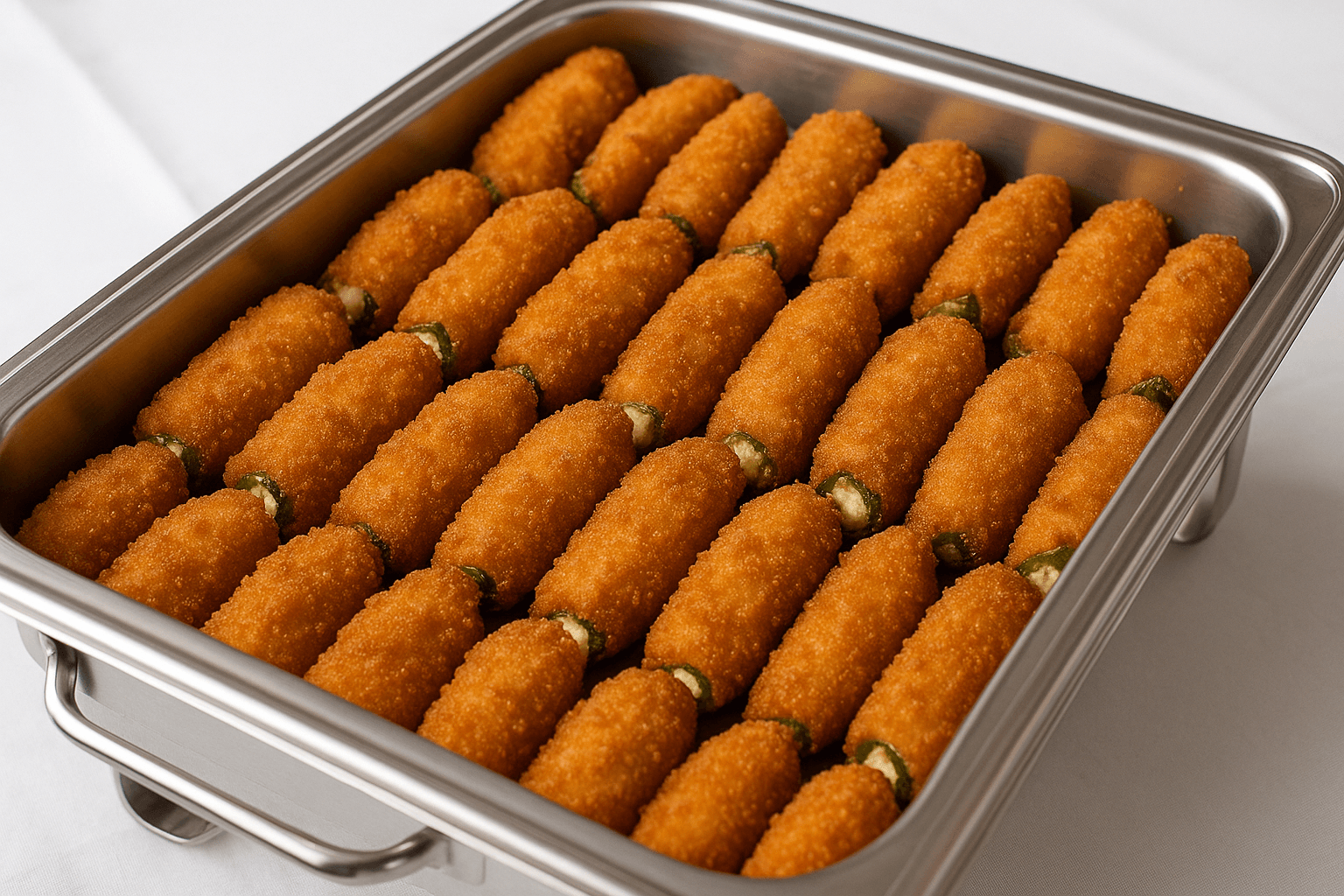 Jalapeno Poppers half pan serves 15 people.