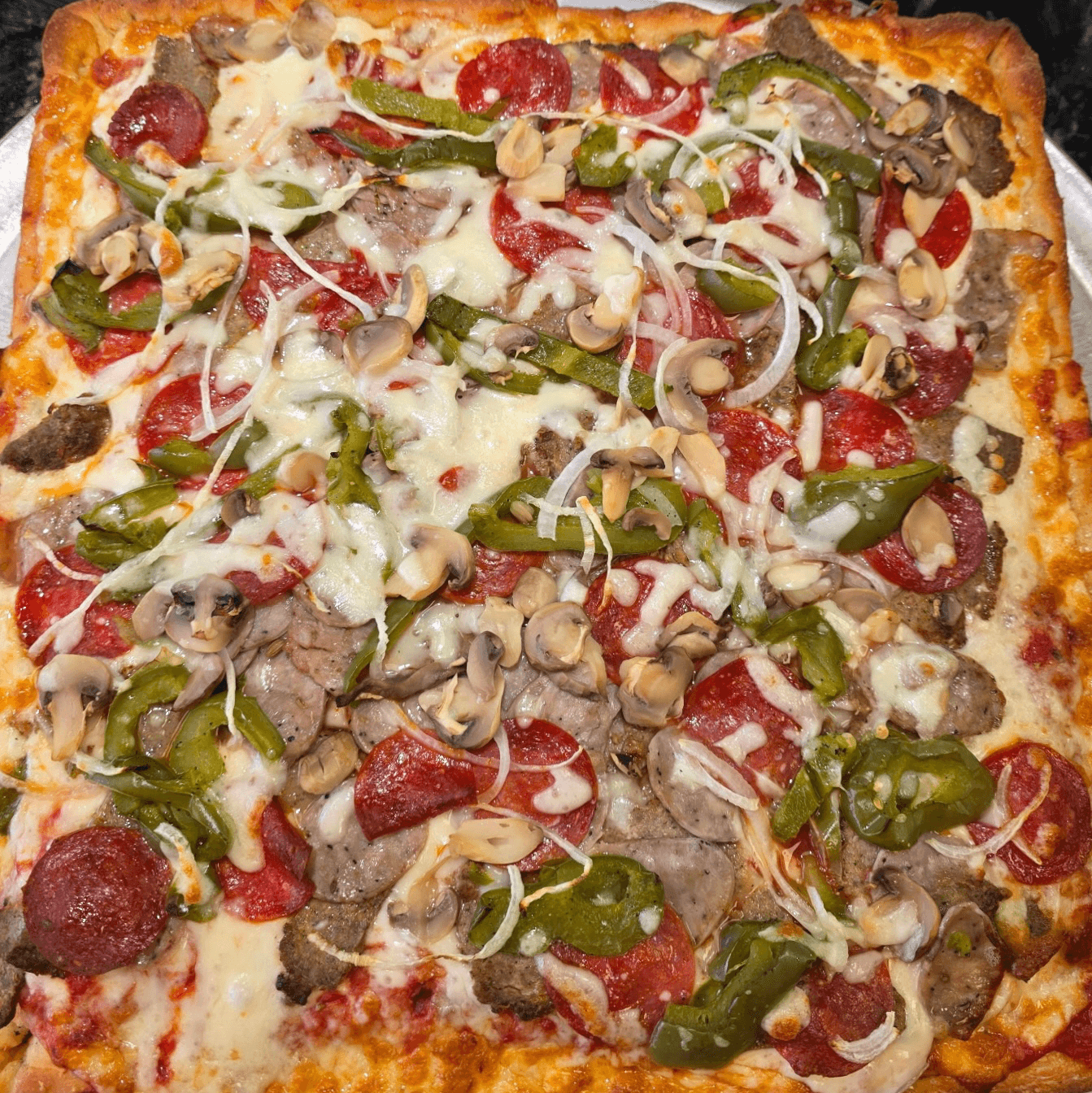 Sicilian Everything Pizza.