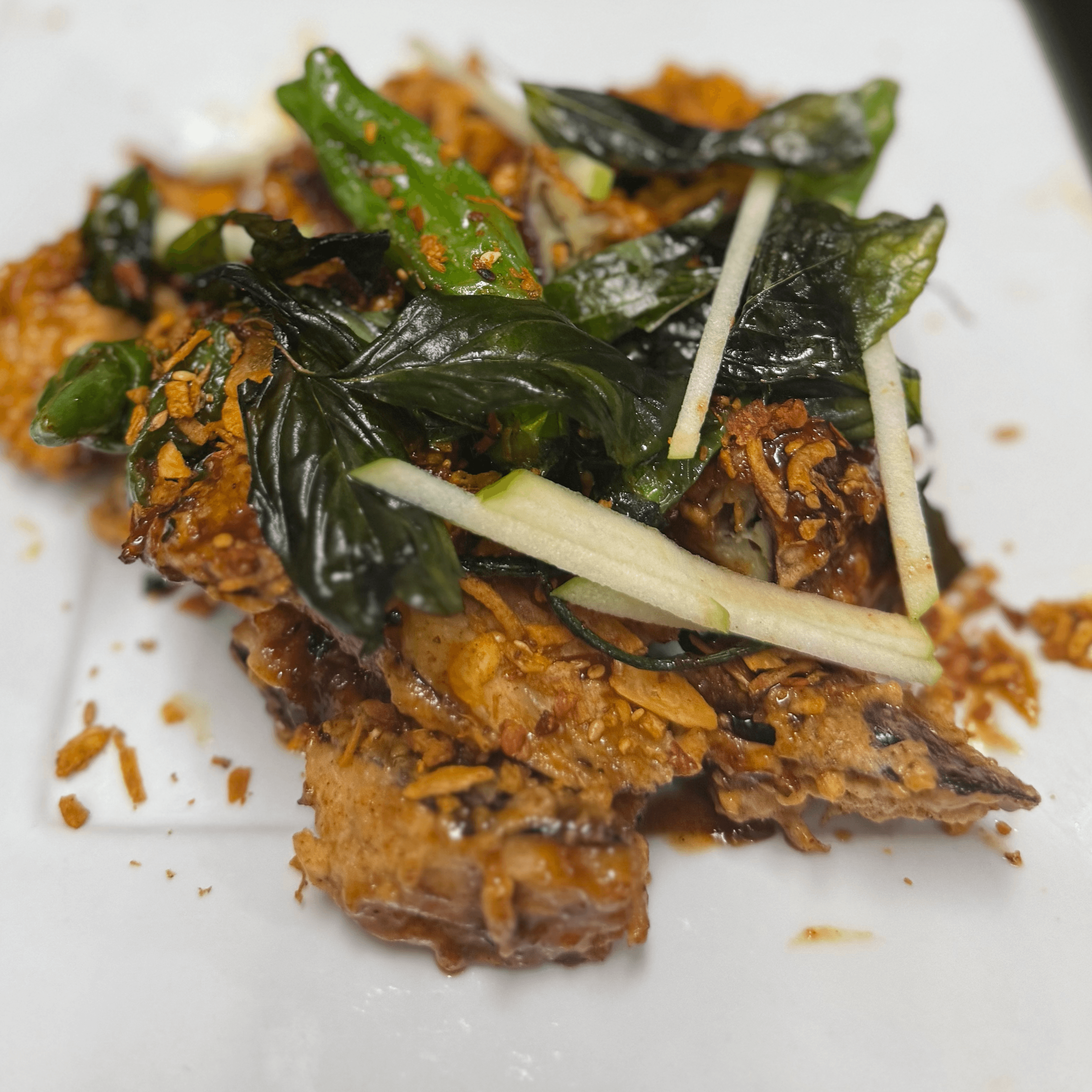 Crispy Burmese Eggplant & Basil.