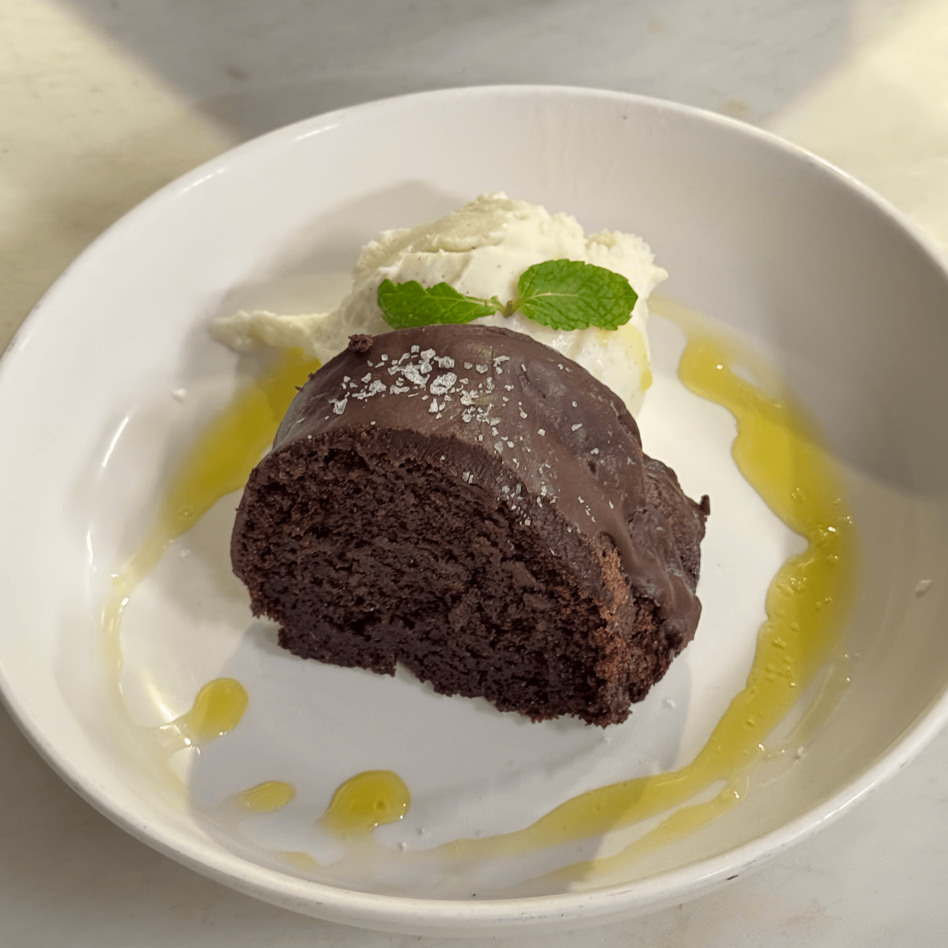 CHOCOLATE CAKE + PISTACHIO GELATO.