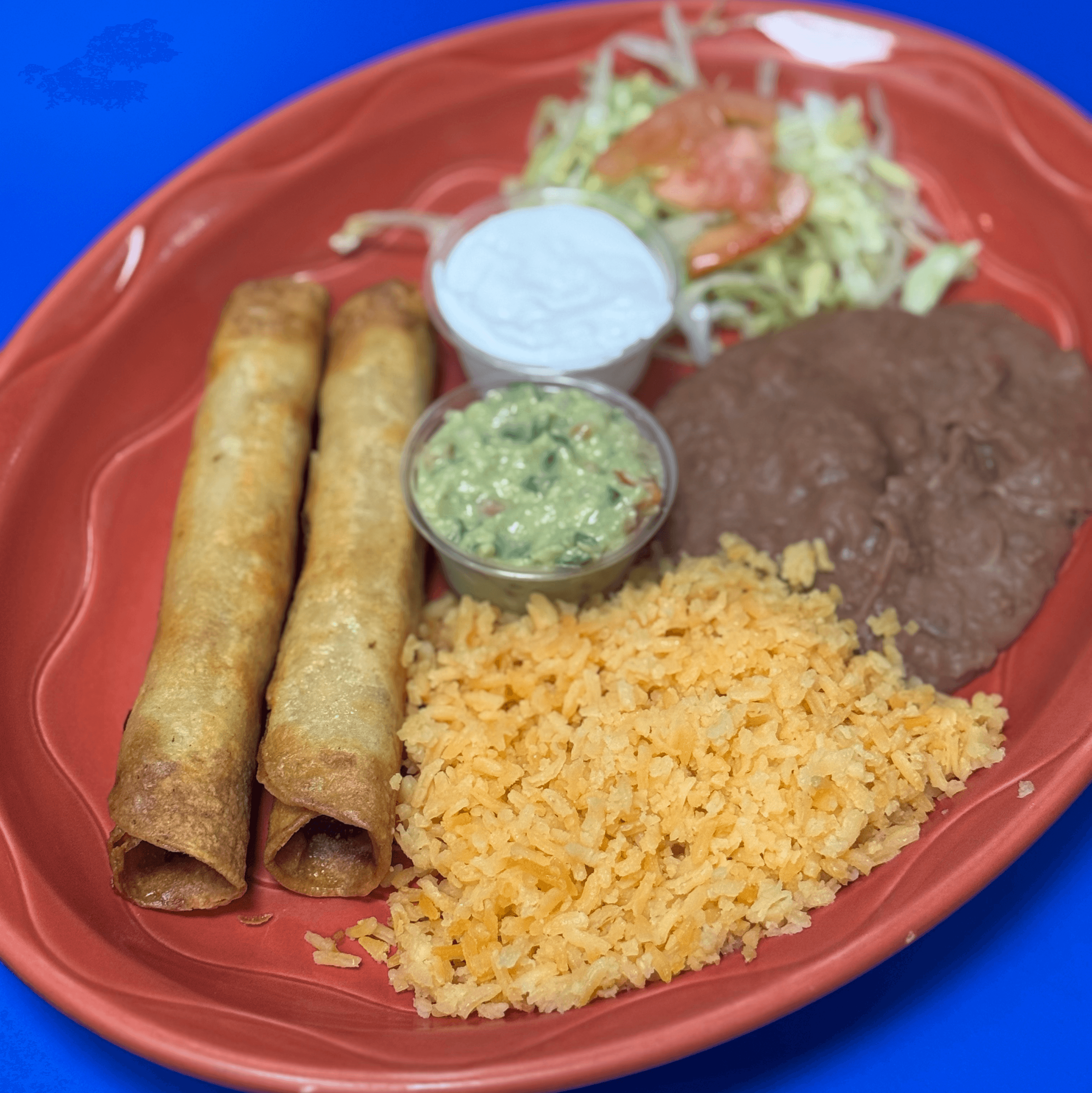 Chicken flautas lunch plate.